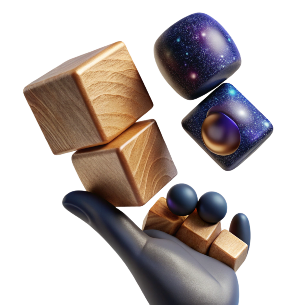 extraordinary creative Close Up of Hand Balancing Wooden Blocks Isolated high quality png