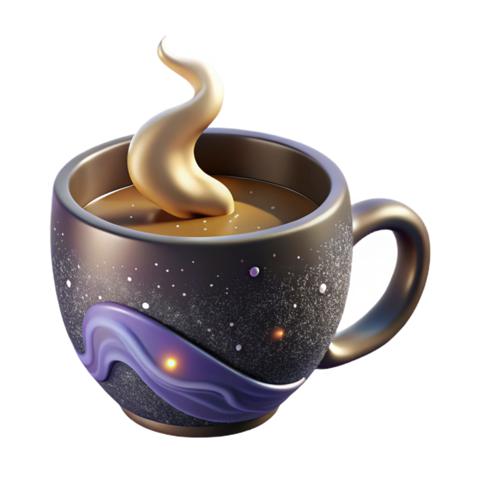 elegant rustic Coffee Mug with Steam Side View Isolated Element authentic png