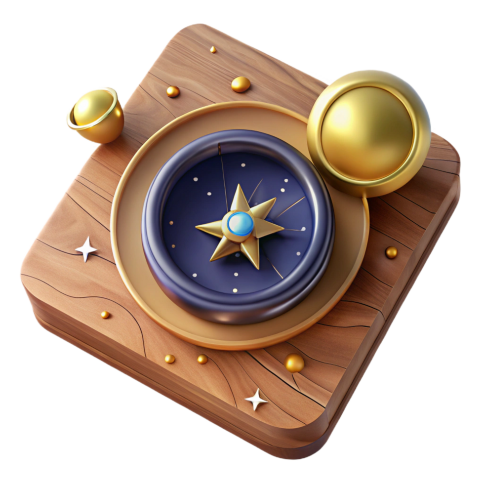 magnificent classic Compass and Map on Wooden Table Top View Isolated high resolution png