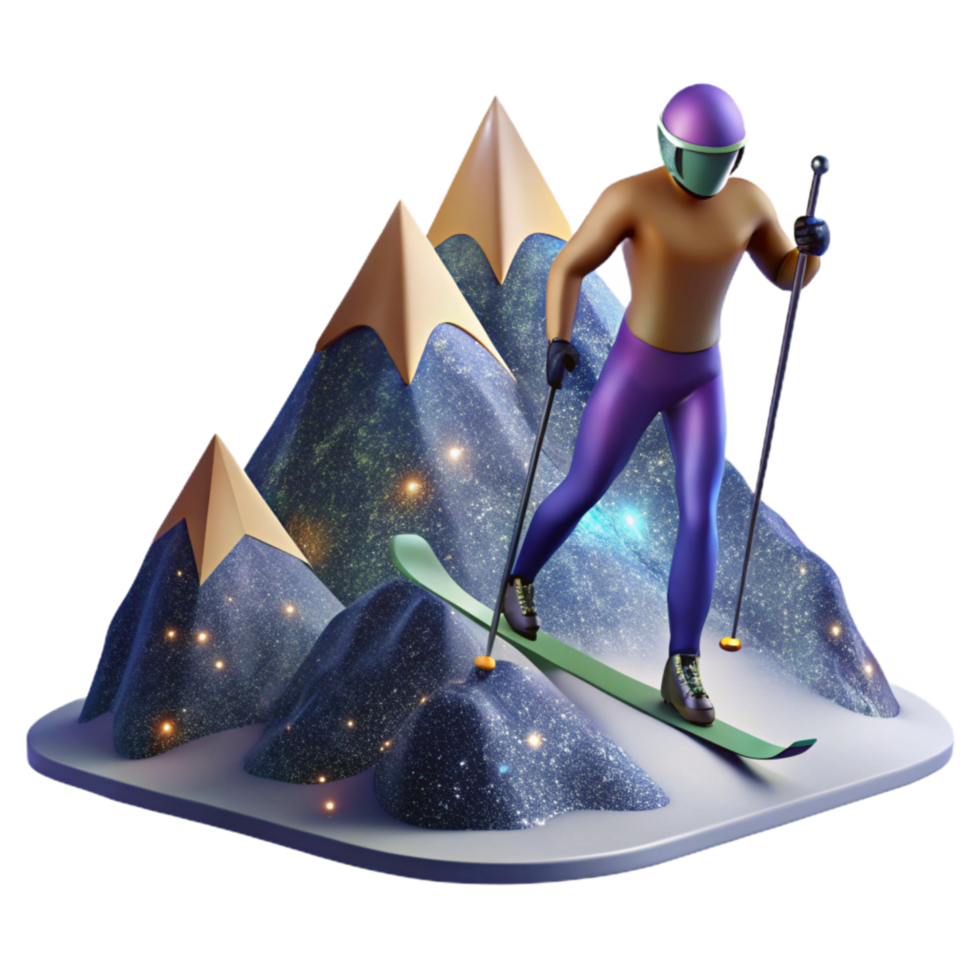 impressive rustic Cross Country Skier Reaching Peak Cutout with Scenic Background premium png