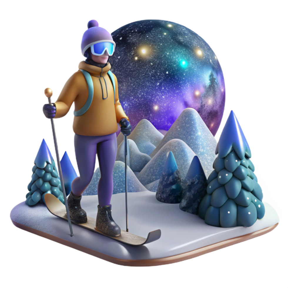 extraordinary contemporary Cross Country Skier Enjoying Winter Landscape Isolated with Serene Atmosphere high resolution png