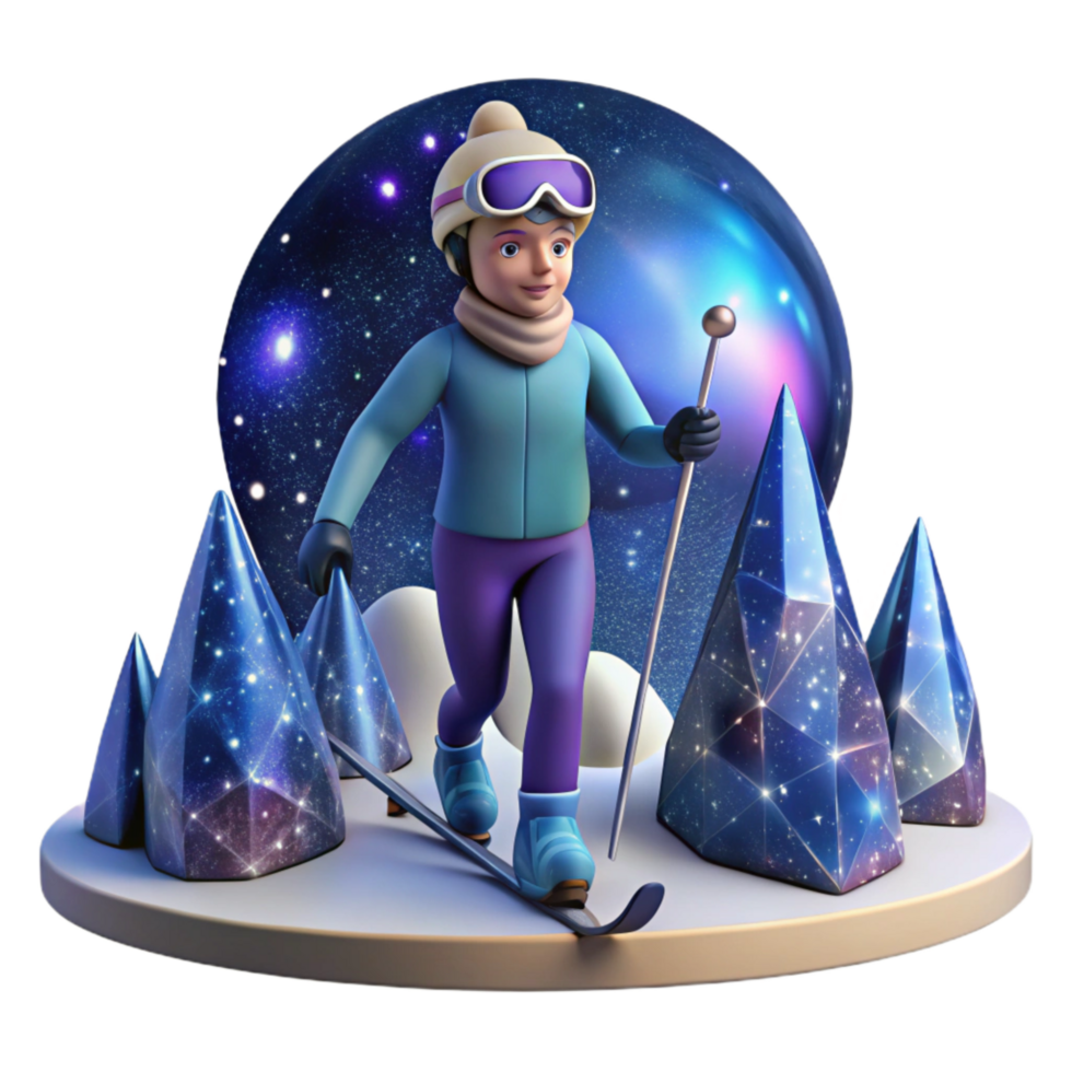 magnificent artistic Cross Country Skier Enjoying Winter Landscape Isolated with Serene Atmosphere png