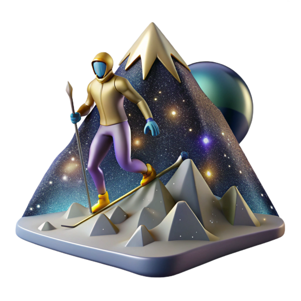 extraordinary creative Cross Country Skier Reaching Peak Cutout with Scenic Background png