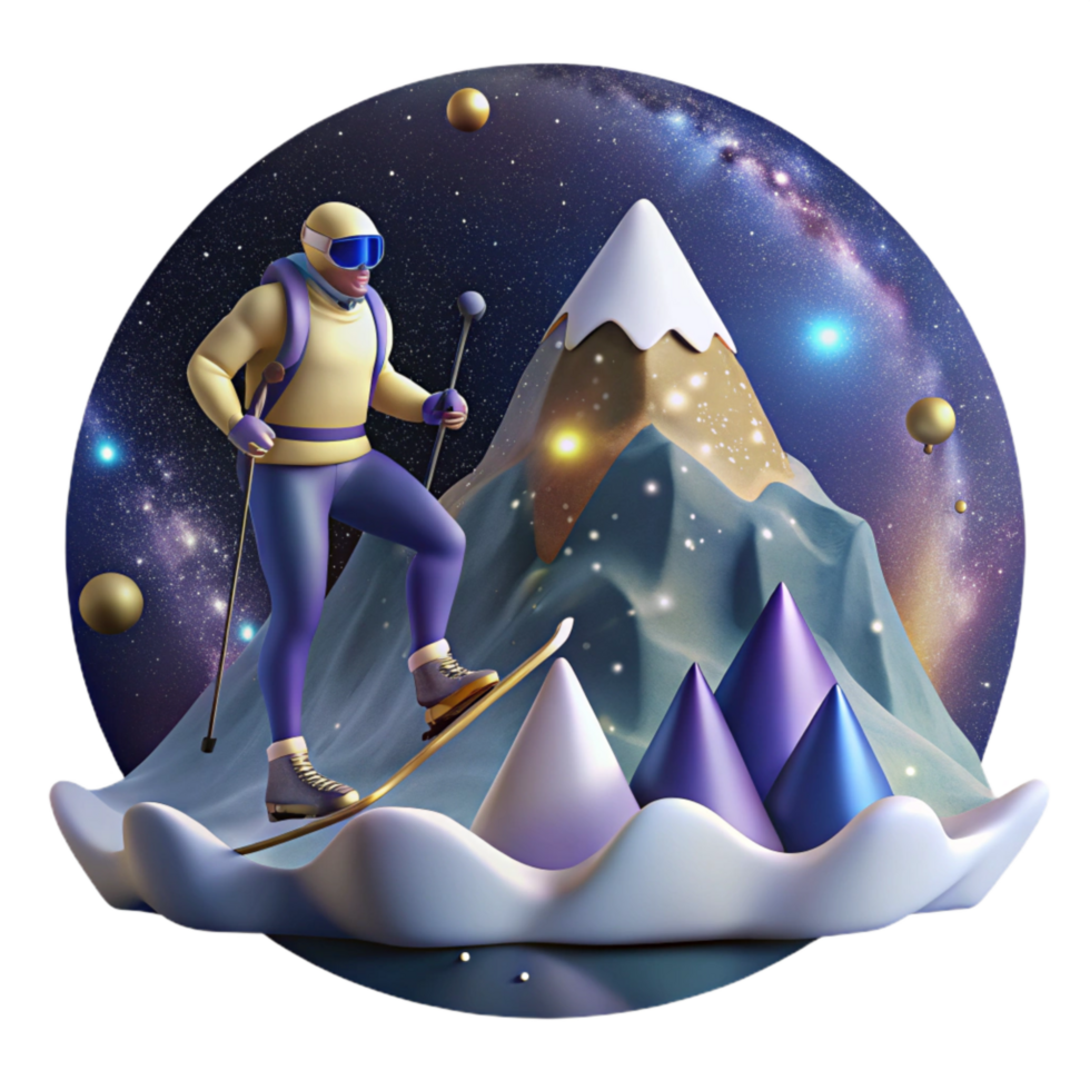 serene abstract Cross Country Skier Reaching Peak Cutout with Scenic Background exclusive png