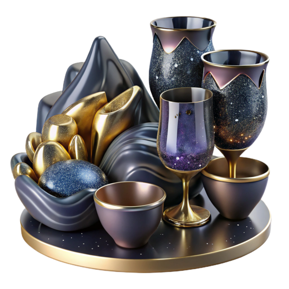 beautiful minimalist Crystal Glassware Set Elegant Design Transparent Background professional png
