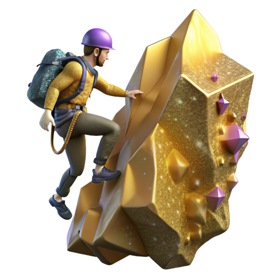 vibrant modern Daring Mountain Climber Ascending Cliff Face Isolated exclusive png