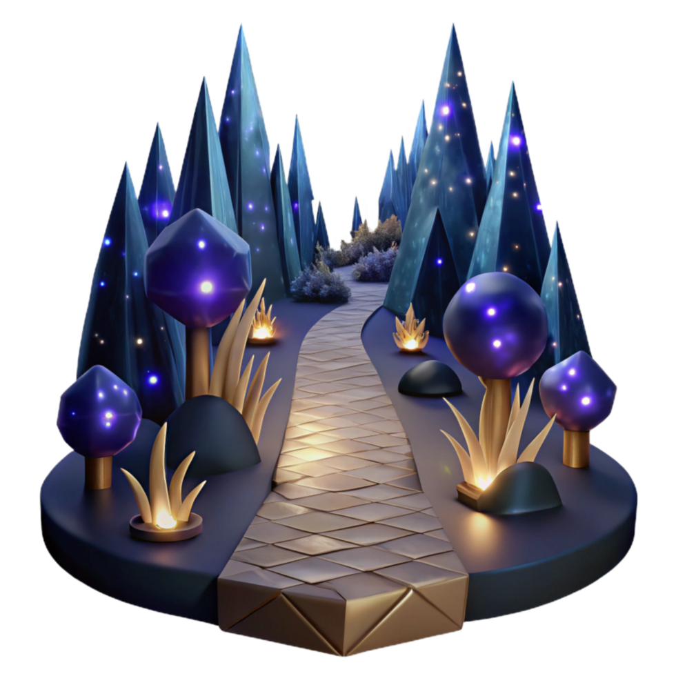 vibrant contemporary Dark Forest Path at Night Isolated with Moonlit Glow original png
