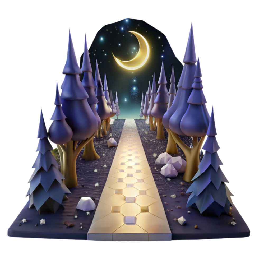 vibrant artistic Dark Forest Path at Night Isolated with Moonlit Glow high resolution png