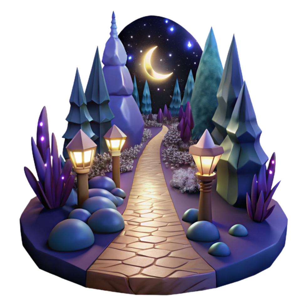 wonderful abstract Dark Forest Path at Night Isolated with Moonlit Glow high resolution png