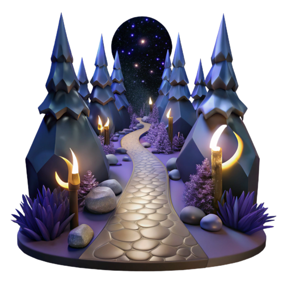 serene modern Dark Forest Path at Night Isolated with Moonlit Glow original png