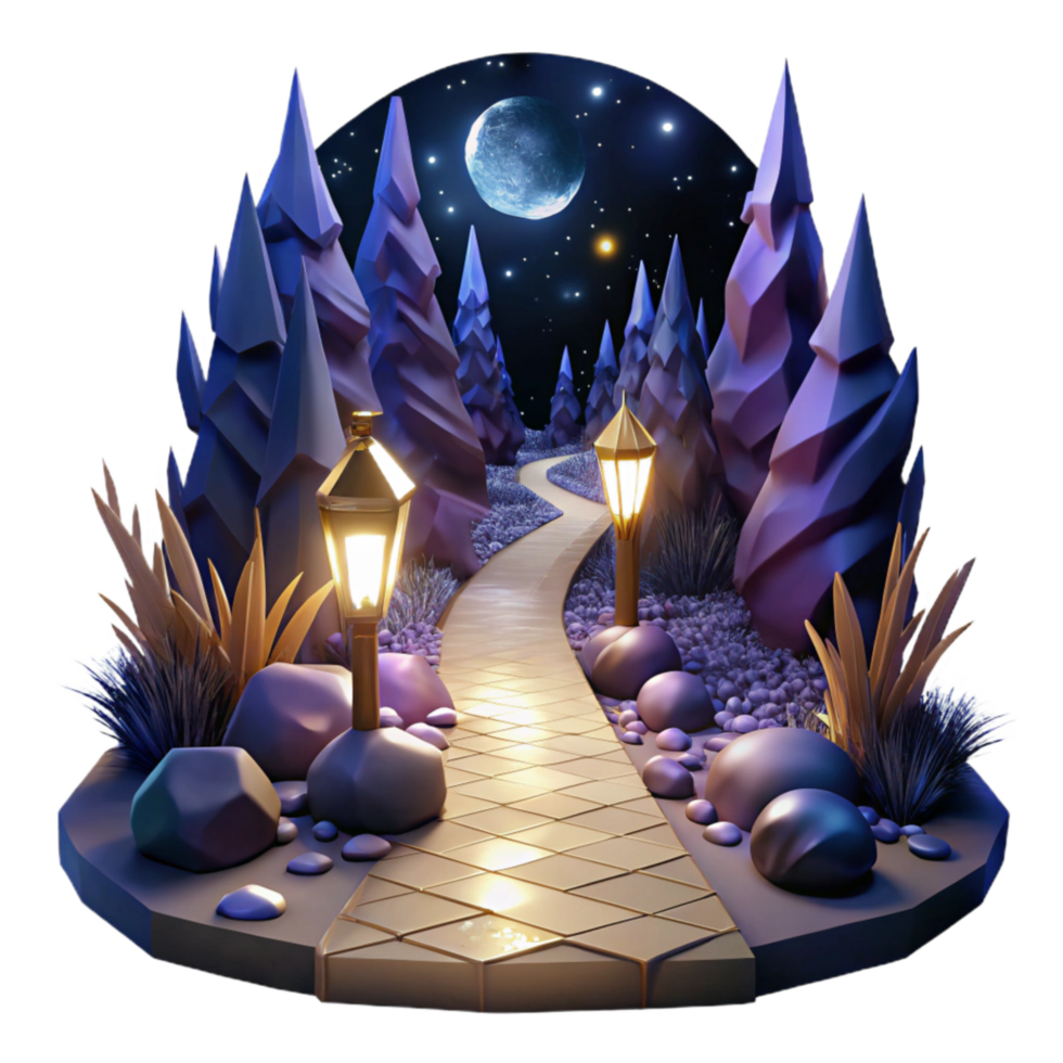 extraordinary modern Dark Forest Path at Night Isolated with Moonlit Glow detailed png