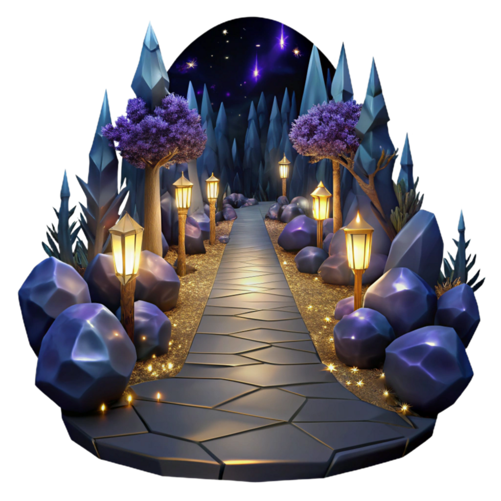 extraordinary minimalist Dark Forest Path at Night Isolated with Moonlit Glow original png