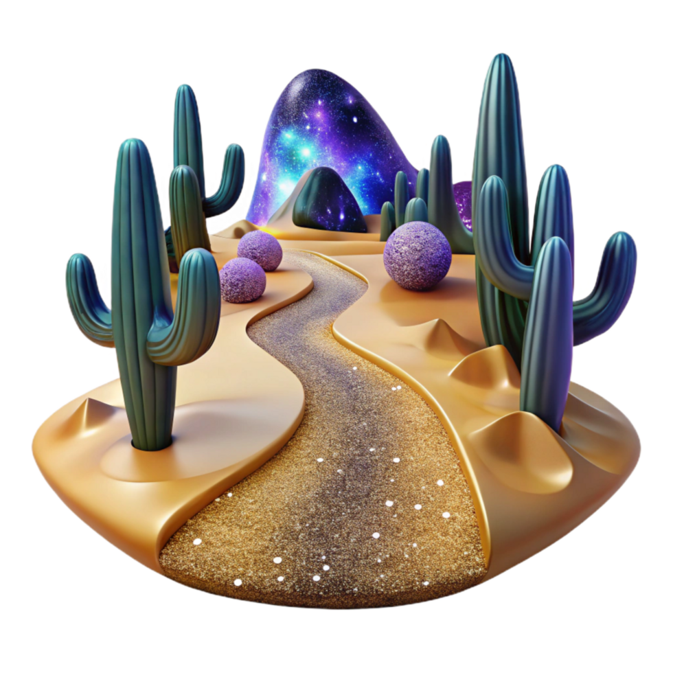 dramatic vintage Desert Path with Cactus and Sand Dunes Isolated authentic png