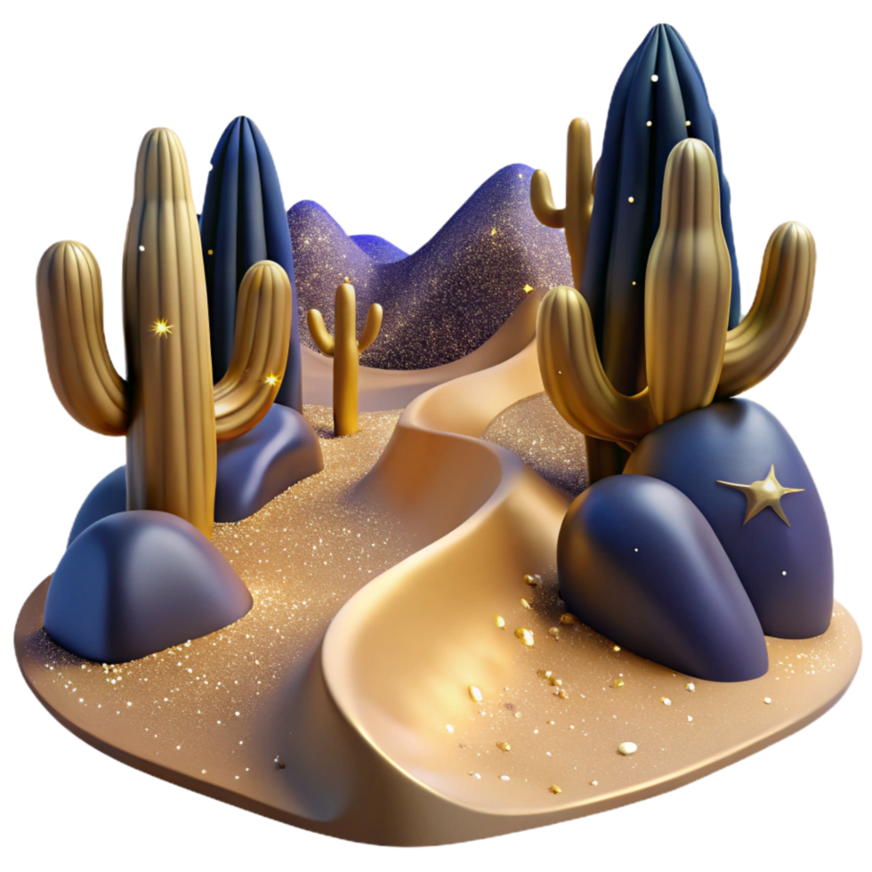 beautiful vintage Desert Path with Cactus and Sand Dunes Isolated png