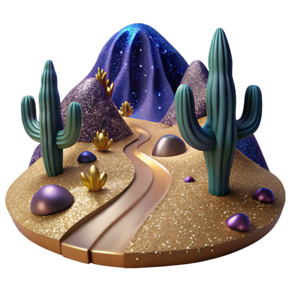 elegant minimalist Desert Path with Cactus and Sand Dunes Isolated high quality png