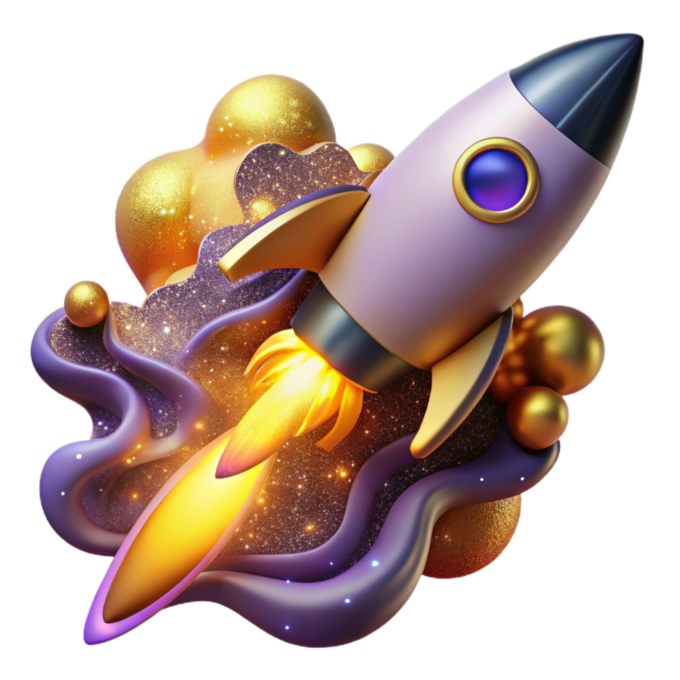 serene traditional Dynamic Rocket Launch Cutout with Fiery Plume png