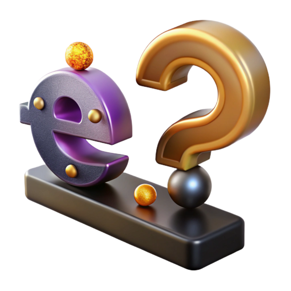 magnificent classic Euro Symbol and Question Mark on Seesaw Transparent Background png