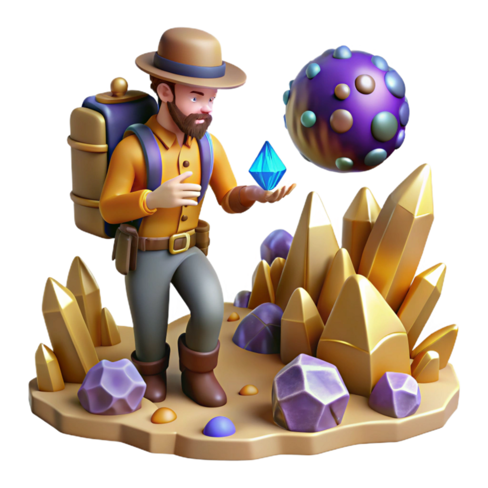 beautiful classic Explorer Examining Rock Sample Isolated detailed png