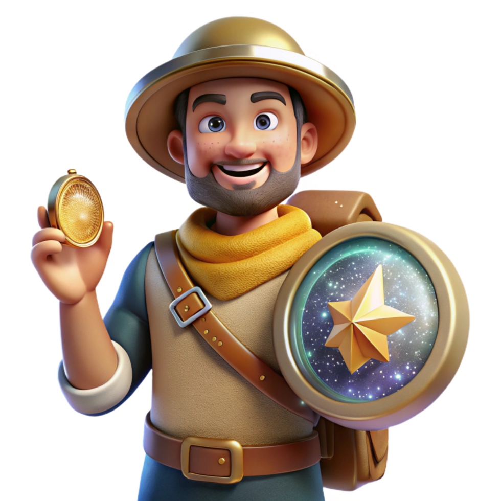 elegant artistic Explorer Holding Compass and Map Cutout high resolution png