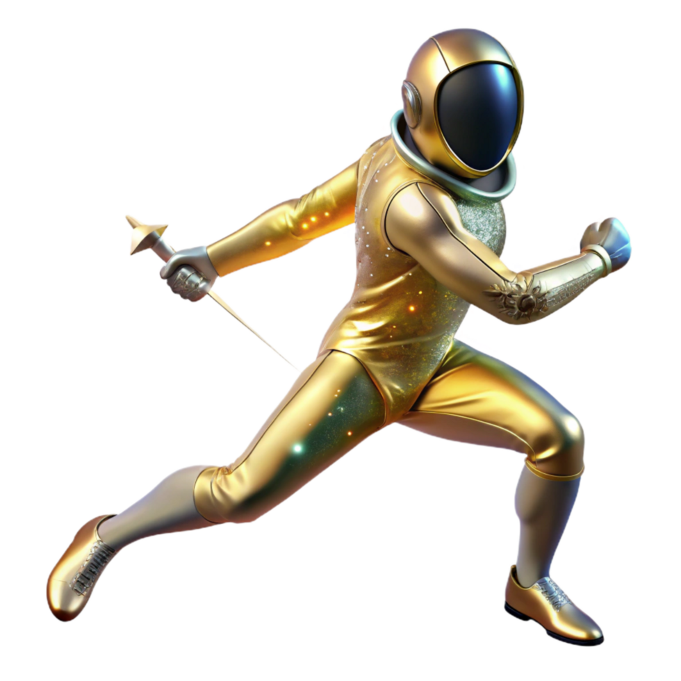 elegant rustic Fencer Lunging Forward Isolated Element with Metallic Sheen exclusive png