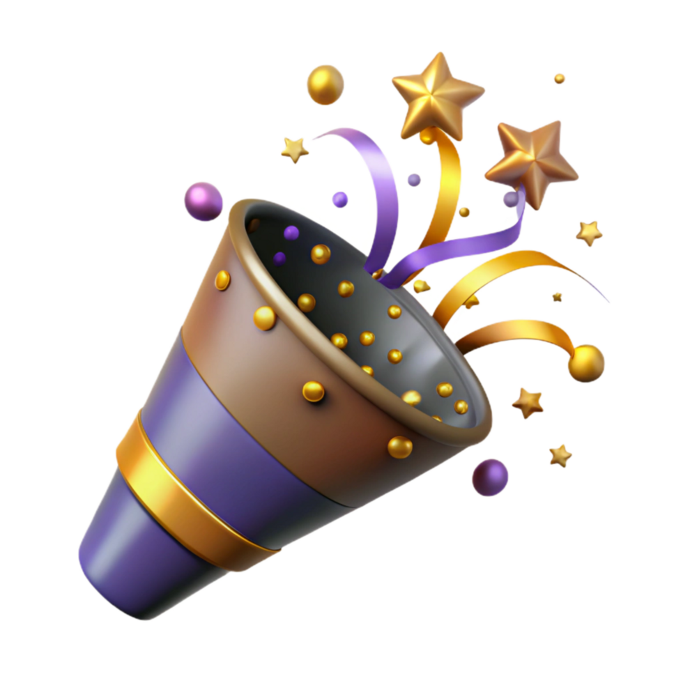 beautiful contemporary Festive Party Popper with Confetti Explosion Isolated detailed png