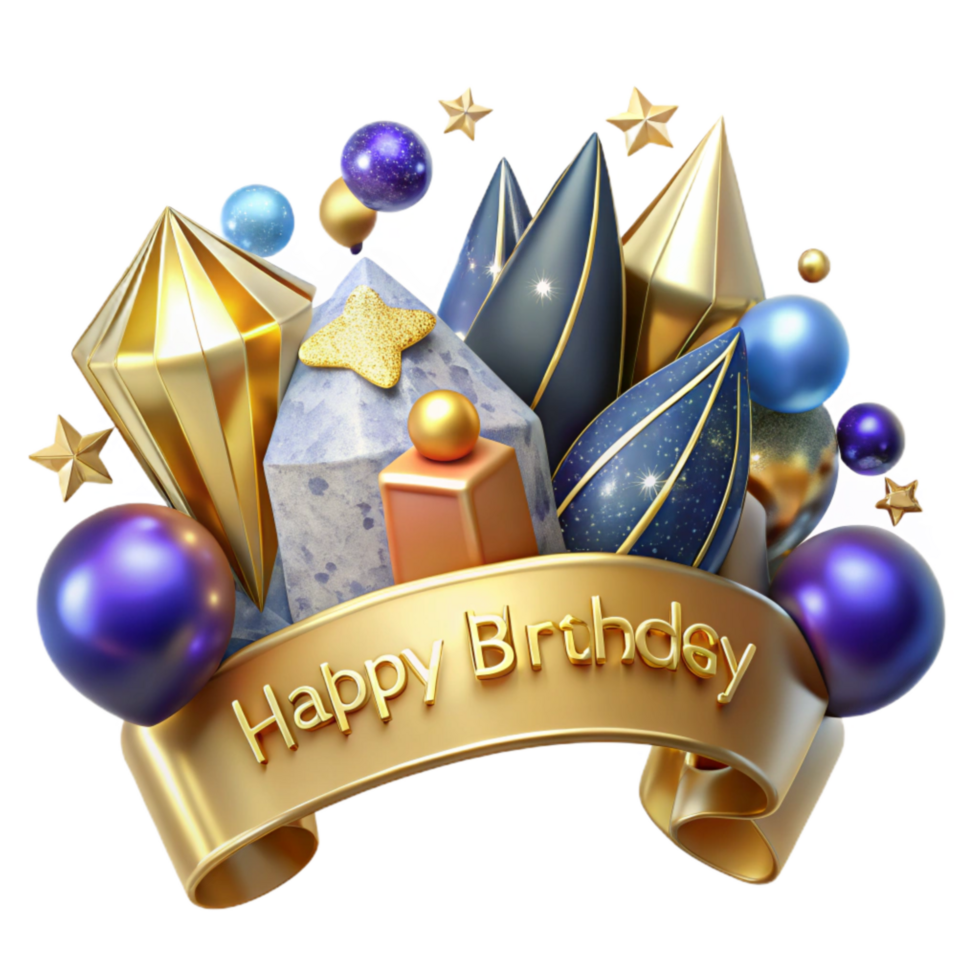 serene creative Festive Party Banner with Happy Birthday Text Isolated high quality png