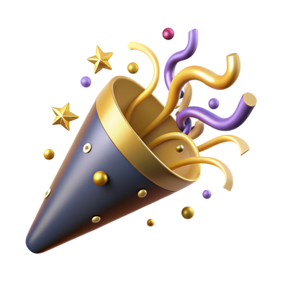 magnificent contemporary Festive Party Popper with Confetti Explosion Isolated detailed png