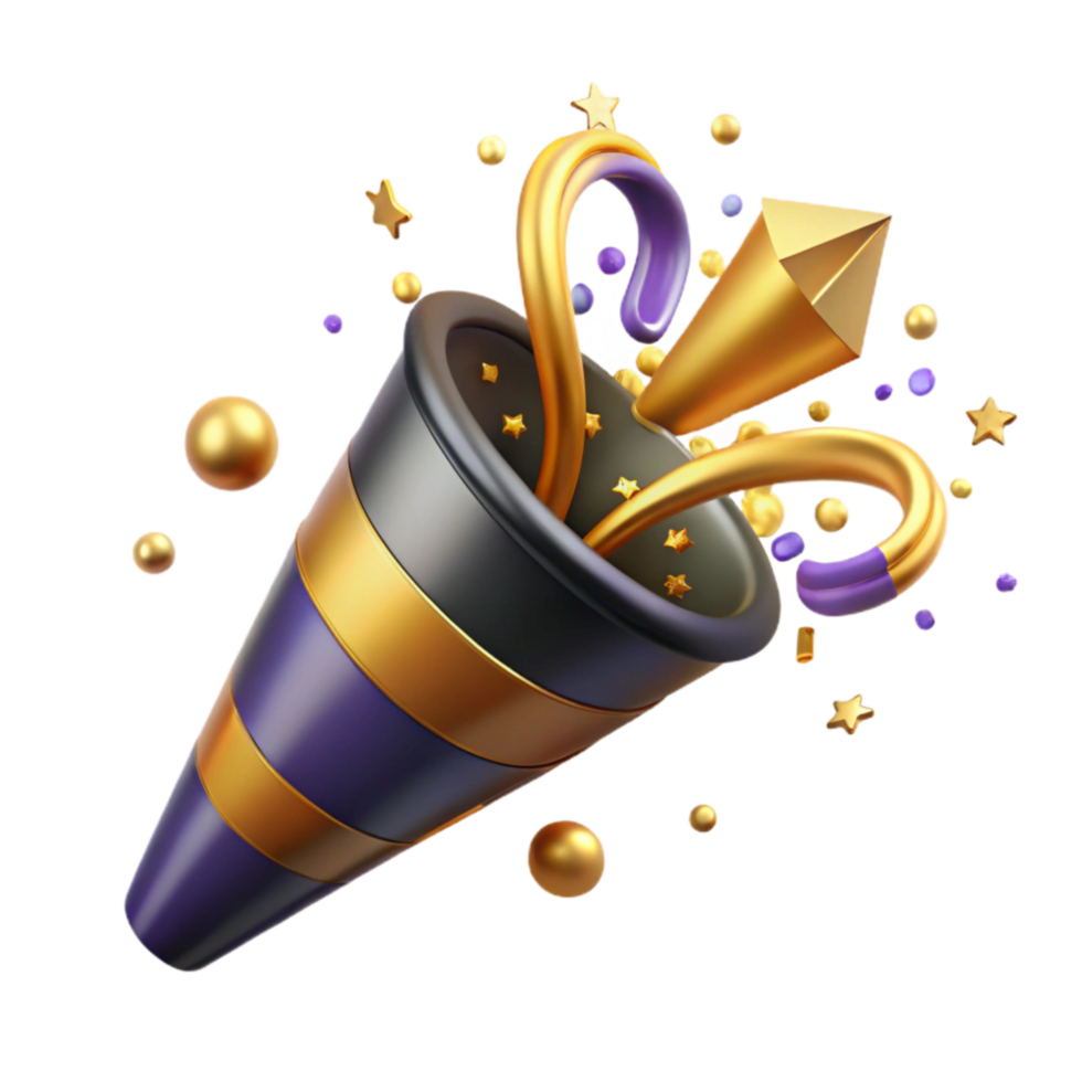 wonderful artistic Festive Party Popper with Confetti Explosion Isolated professional png