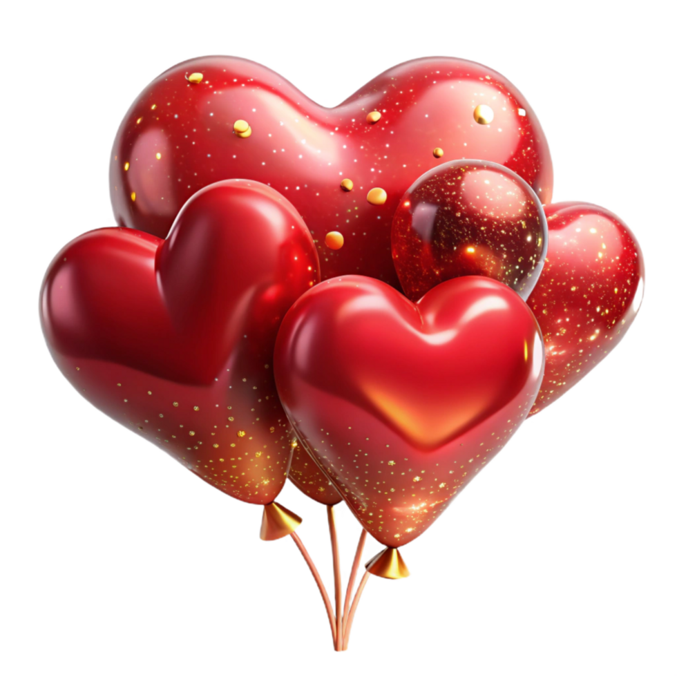 serene classic Floating Balloons Heart Shaped Red Isolated authentic png