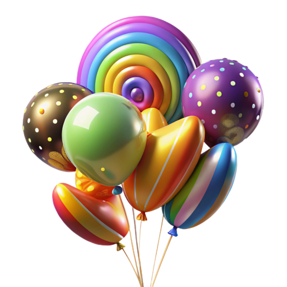 magnificent creative Floating Balloons with Bright Rainbow Colors Transparent Background png