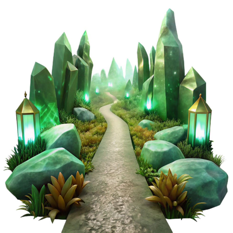 dramatic artistic Foggy Forest Path Isolated with Ethereal Green Tint premium png