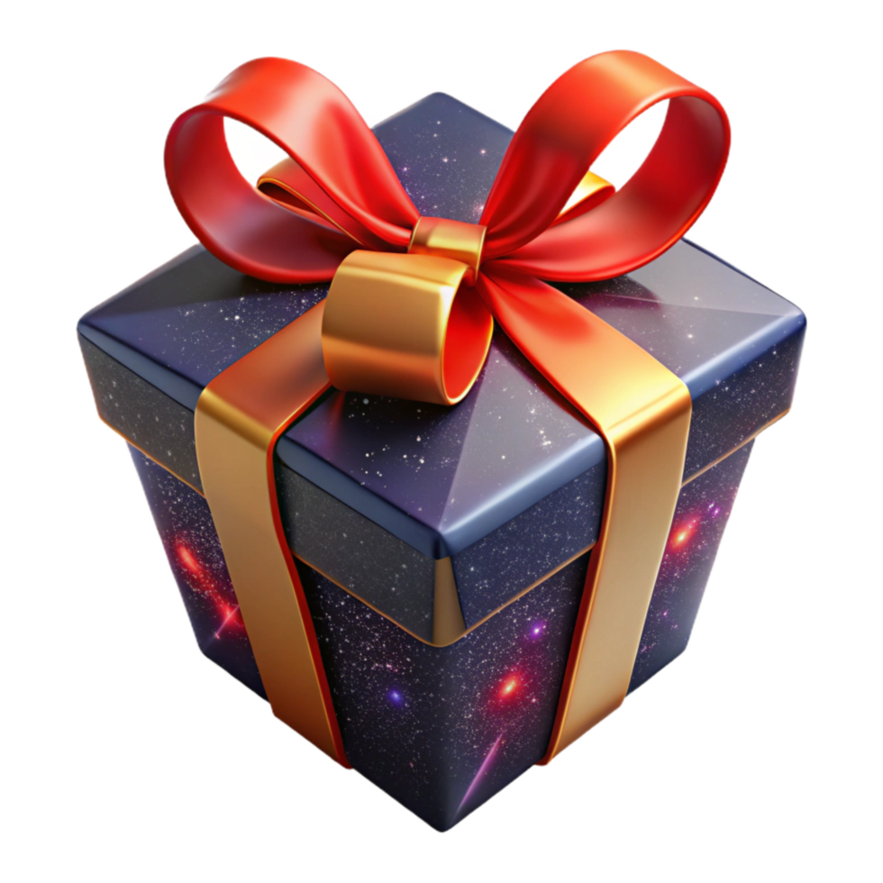 extraordinary modern Gift Box with Red Ribbon Angled View Isolated Element premium png