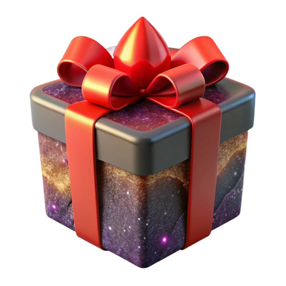 serene traditional Gift Box with Red Ribbon Angled View Isolated Element original png