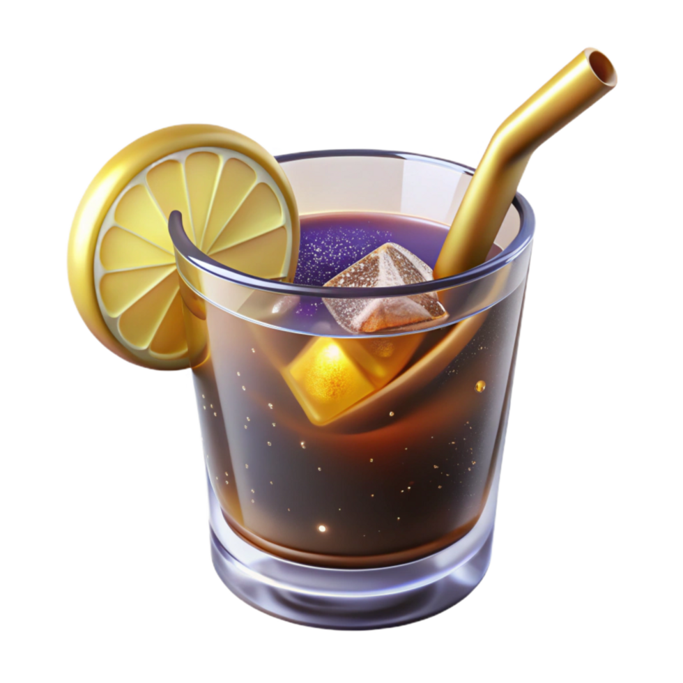 beautiful minimalist Glass of Iced Tea with Lemon Wedge Cutout Transparent Background high quality png