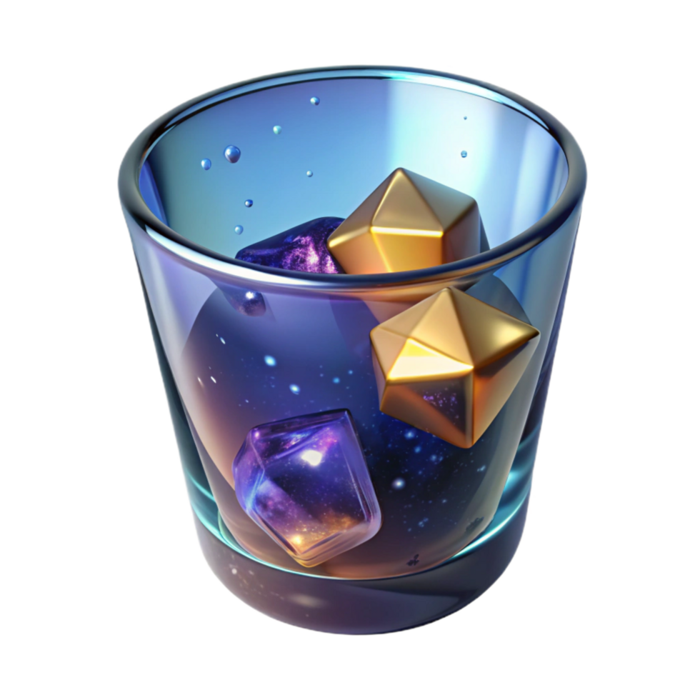 vibrant rustic Glass of Water with Ice Cubes Angled View Isolated Element premium png