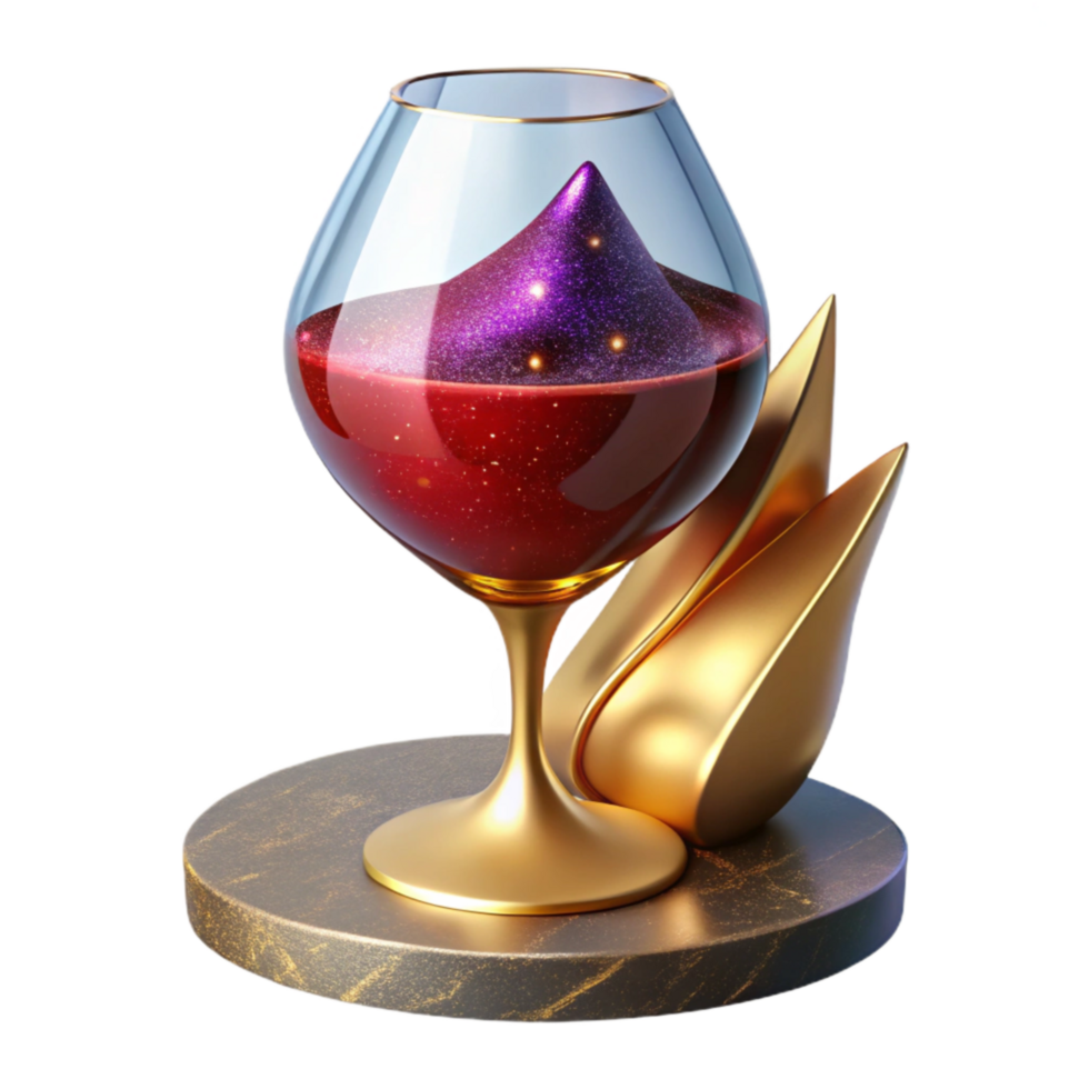 beautiful vintage Glass of Red Wine Angled View with Reflections Transparent high quality png