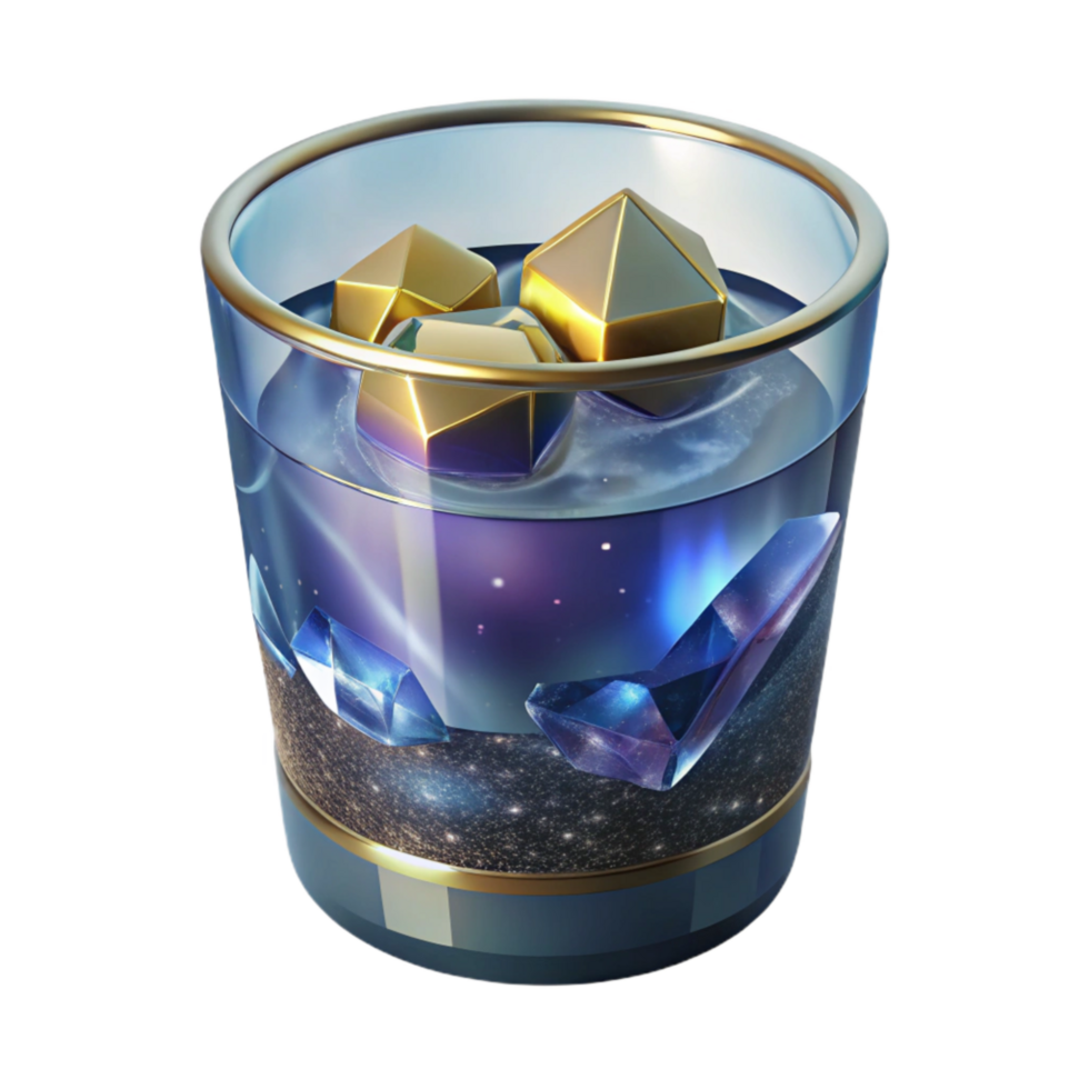elegant abstract Glass of Water with Ice Cubes Angled View Isolated Element detailed png