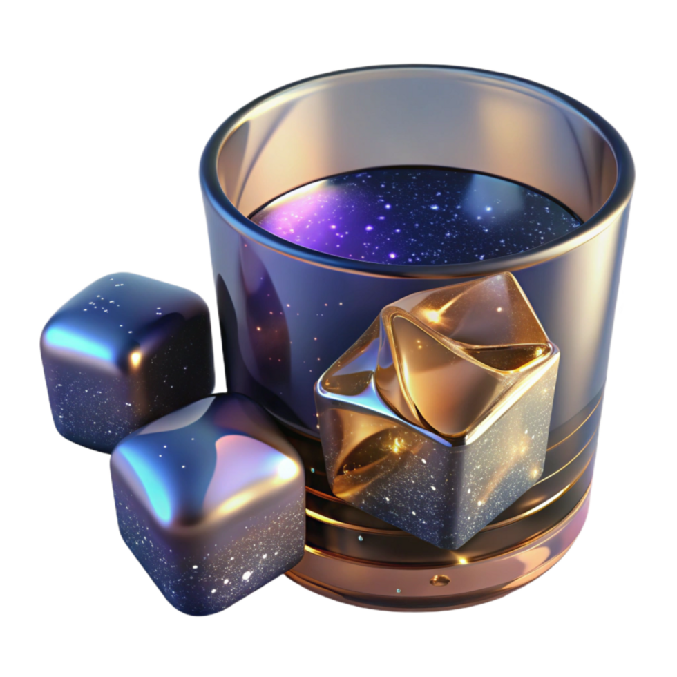 extraordinary abstract Glass of Water with Ice Cubes Angled View Isolated Element detailed png