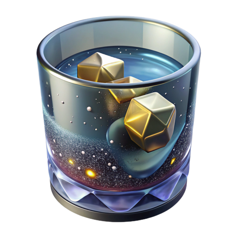 stunning abstract Glass of Water with Ice Cubes Angled View Isolated Element png