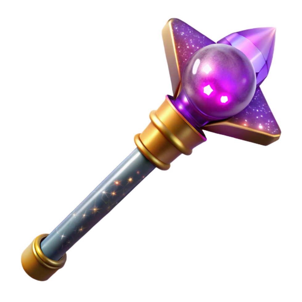 beautiful traditional Glowing Magic Wand with Sparkling Tip Transparent Background high resolution png