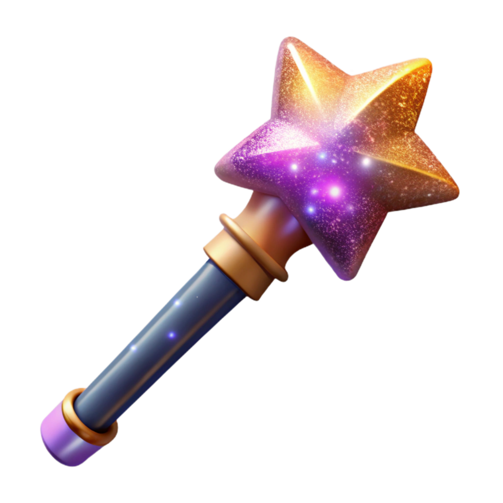 vibrant classic Glowing Magic Wand with Sparkling Tip Transparent Background detailed png