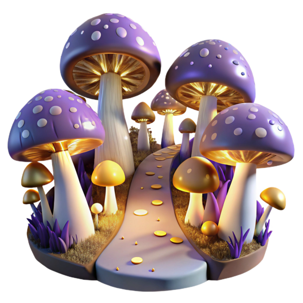 beautiful traditional Glowing Mushrooms Lining Forest Path at Night Cutout high resolution png