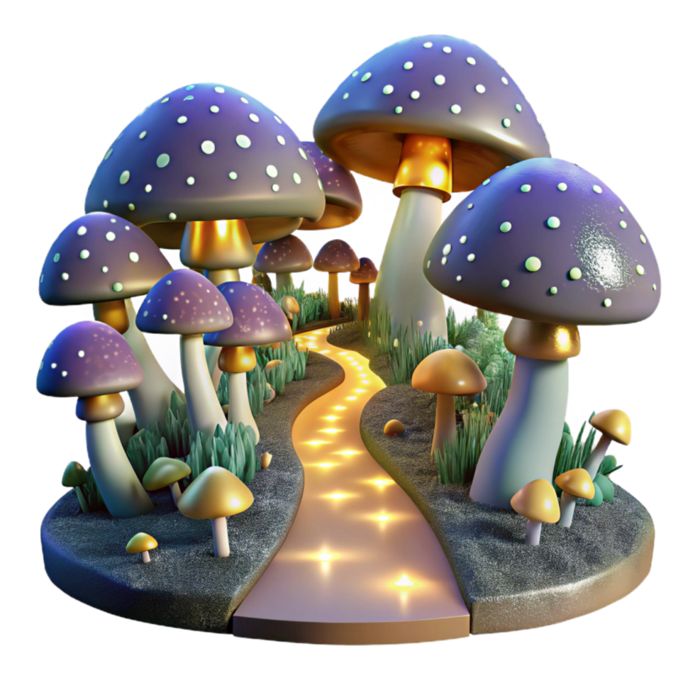 serene modern Glowing Mushrooms Lining Forest Path at Night Cutout exclusive png