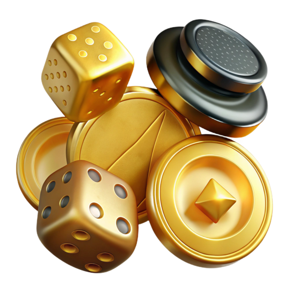 stunning abstract Gold Coins and Dice Cutout Transparent Background professional png