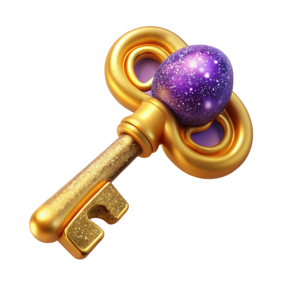 impressive minimalist Golden Key Front View Transparent Background png