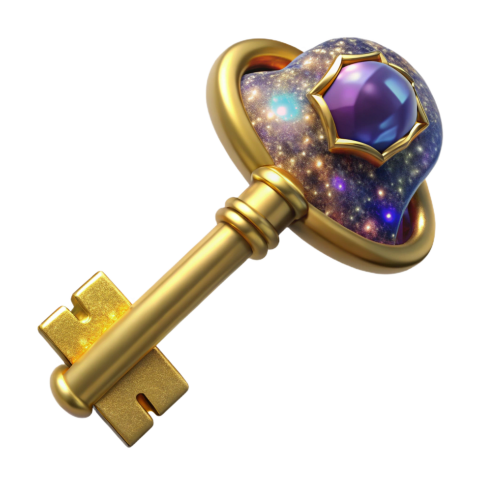 wonderful artistic Golden Key Front View Transparent Background original png