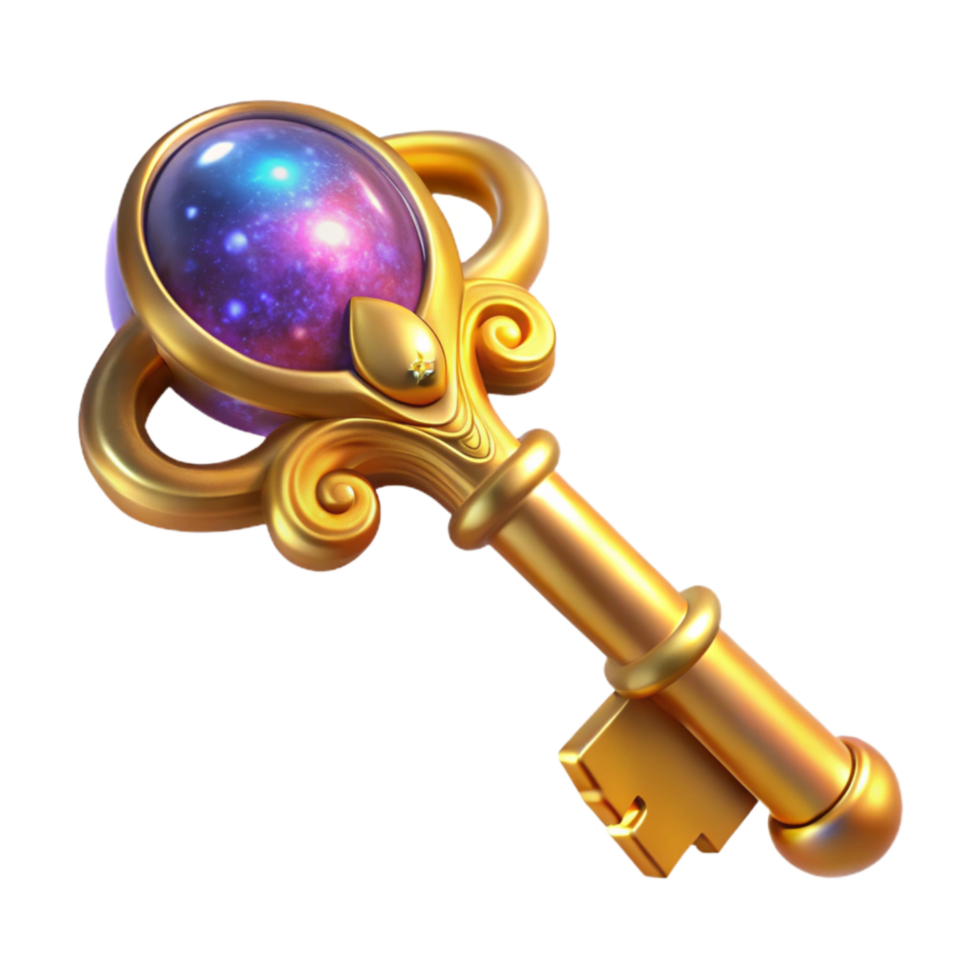 serene modern Golden Key Ornate Design Isolated on Transparent Background high quality png