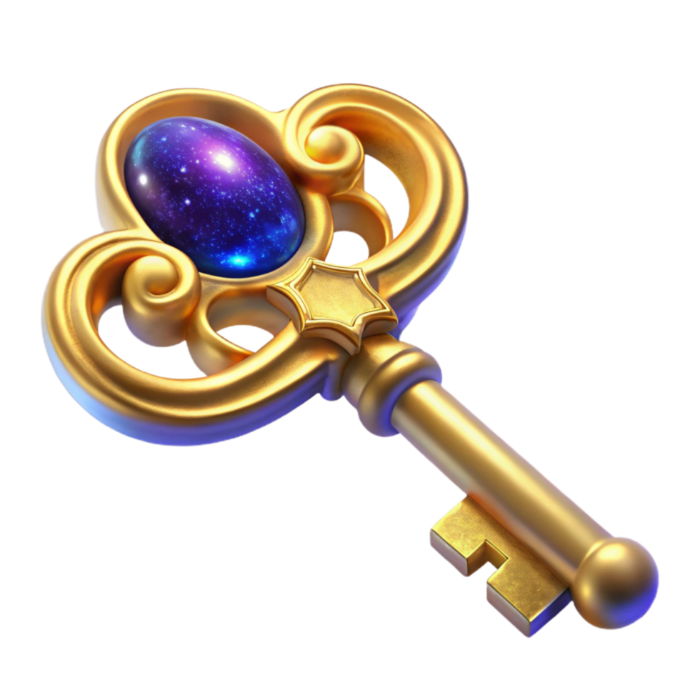stunning minimalist Golden Key Ornate Design Isolated on Transparent Background detailed png