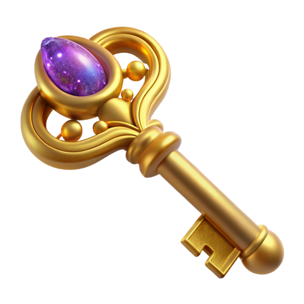 elegant minimalist Golden Key with Intricate Design Isolated premium png