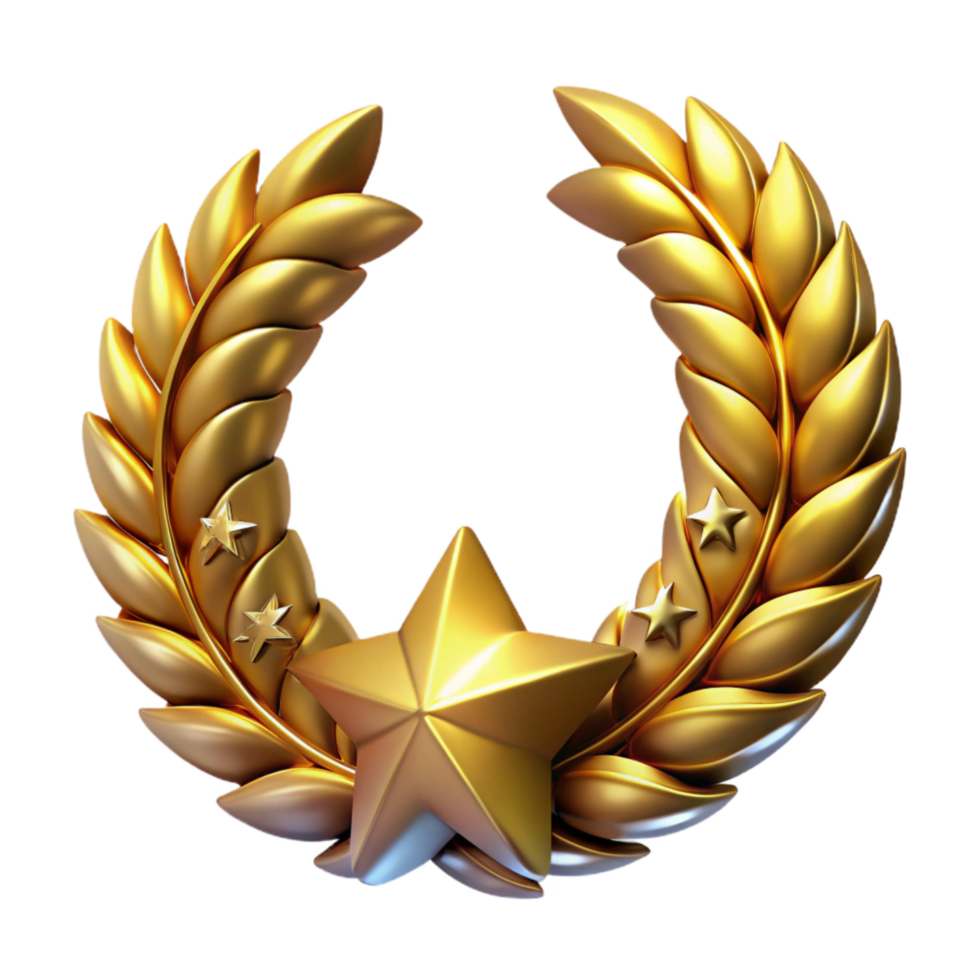 extraordinary minimalist Golden Laurel Wreath Isolated on Transparent Background high quality png